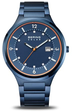 BERING Herren Analog Solar Uhr mit Edelstahl Armband 14442-797