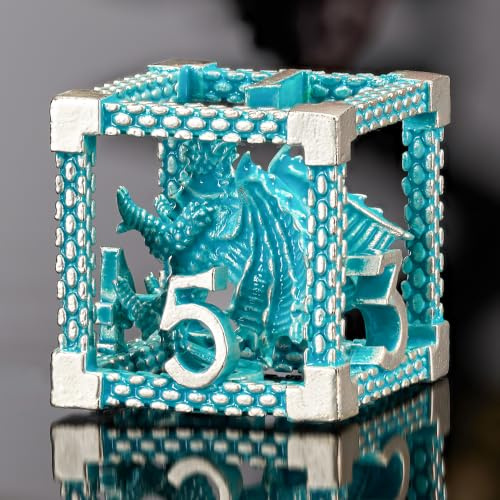 HNCCESG Polyedrisches Würfelset mit blau-weißen Drachen, aus Metall, Dungeons and Dragons, Geschenkwürfel für RPG- und Tischspiele (blau-weißer Drache)
