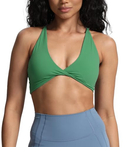 Aoxjox Damen Sport-BH Fitness Sienna Leichtstützender BH Yoga Crop-Top, flaschengrün, X-Large