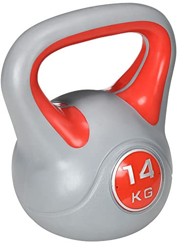 SPORTNOW Pesa Rusa 14 kg, Kettlebell Revestimiento de PU y Relleno de Arena, Mango Ancho, para Entrenamiento Culturismo, en Casa, Gimnasio, Rojo y Gris