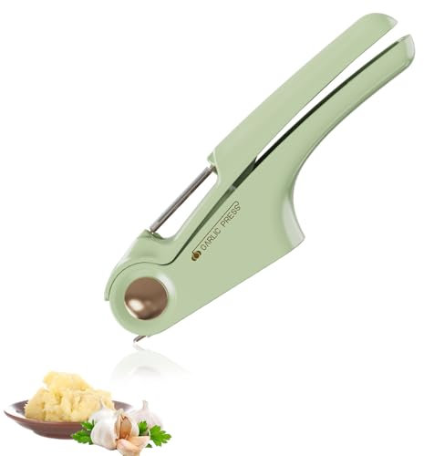 Knoblauchpresse, 4 in 1 Knoblauchpresse Edelstahl, Knoblauchschneider mit Flaschenöffner und Schäler, Garlic Press Leicht zu Drücken und zu Reinigen, Spülmaschinenfest (Grün)