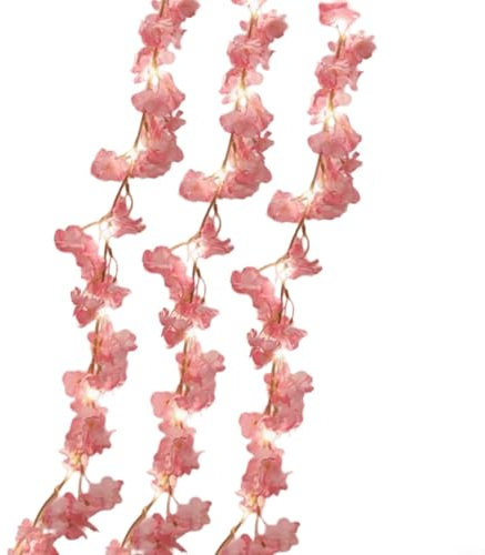 Entgoinggo Guirlande lumineuse romantique en forme de fleur de cerisier rose, 20 LED, guirlande artificielle en rotin, décoration d'intérieur, guirlande lumineuse d'ambiance