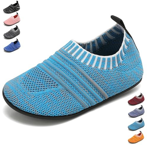 BARFULKER Hausschuhe Kinder Jungen Mädchen Hüttenschuhe Baby Unisex Pantoffeln Bequem Leicht rutschfeste Kleinkinder Lauflernschuhe Turnschläppchen Barfußschuhe Slippers(Blau,24/25 EU)