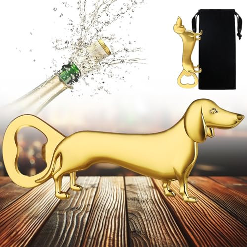 LKKCHER Dachshund Bottle Opener, Sausage Dog Gifts for Dog Lovers, Birthday Gifts Father's Day Gift Christmas Gifts Beer Gifts for Men Women Dad Grandpa, Gold