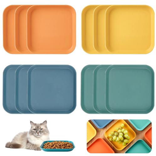 JJZGPP Lot de 12 Gamelles Plates et Carrées pour Chat - 4 Couleurs, Usages Multiples, pour Nourriture et Eau (14,5 x 14,5 x 2 cm)