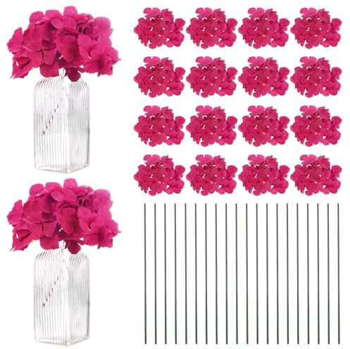 M METERXITY 40 Pcs Fleurs d'Hortensia en Soie, Têtes de Fleurs Artificielles avec 40Pcs Tiges, Fleurs d'Hortensia Complètes pour Décoration Intérieure/Mariage/Noël/Fête [Rose Rouge]