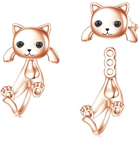 POPLYKE Schwarze Katze Ohrstecker für Frauen 925 Sterling Silber Katze Ohrringe für Mädchen Schwarze Katze Schmuck Geschenke für Katzenliebhaber