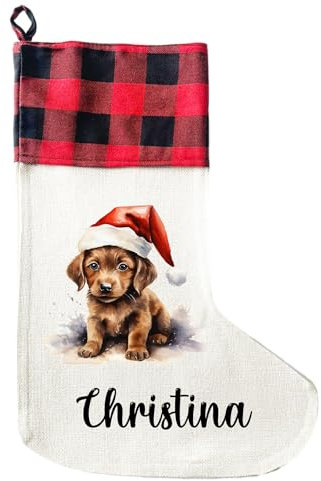 LIEBTASTISCH - Personalisierte Weihnachtssocken mit Tieren - 40cm x 30cm - Weihnachtsstrumpf zum Nikolaus oder Weihnachten - Namen - Geschenkbeutel - Nikolausstiefel zum Aufhängen (Hund 1)