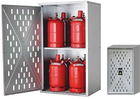 Generisch Propangasflaschen-Schrank, verzinkt, mit gelochten Front- und Seitenwänden, mit 1-flügeliger Tür, BxTxH 840x690x1500 mm