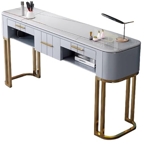 TT-YEC Manicure Table for Manicurists with Slate Top And Drawers, Beauty Salon Nail Supplies Workstation, Nail Salon Table, Home Workstation Nail Equipment, Gray,L160CM