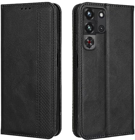 EASSGU Handyhülle für Smartphone, Compatible with RedMagic 10 Pro (6.85 Inches) Flip Folio PU Leder Magnetschalter Schutzhülle, [3 Kartenfach] [1 Wallet] Stand Case - Schwarz