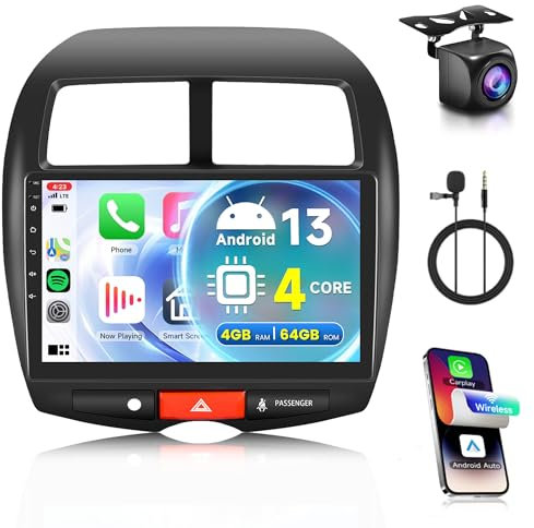 4G+64G Inalámbrico Carplay Android 13 Radio de Coche 2 Din para Mitsubishi ASX 1/Citroen C4/Peugeot 4008 10 Pulgadas Radio Coche con Android Auto GPS Navi WiFi Bluetooth FM/RDS/32EQ/SWC Cámara Trasera