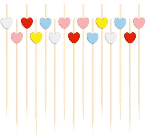 DazzJoy 100 Stk Holz Cocktailspieße Herz Fingerfood Spieße,12cm Zahnstocher Holz,Cocktail Deko Obstspieße Kinder, Spieße Fingerfood für Party,Partyspieße Obstspieße Holzspieße,Spiesse für Snacks Party