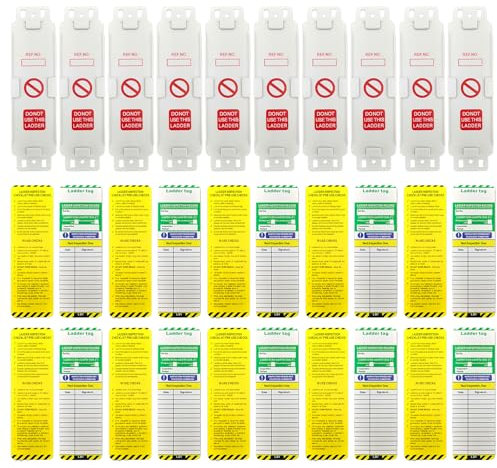 Vegena Ladder Tags, Waterproof Ladder Inspection Tags, 10 Holders and 20 Ladder Inspection Tag Inserts, Inserts Inspection Record Kit, Safety Protect for Indoor & Outdoor