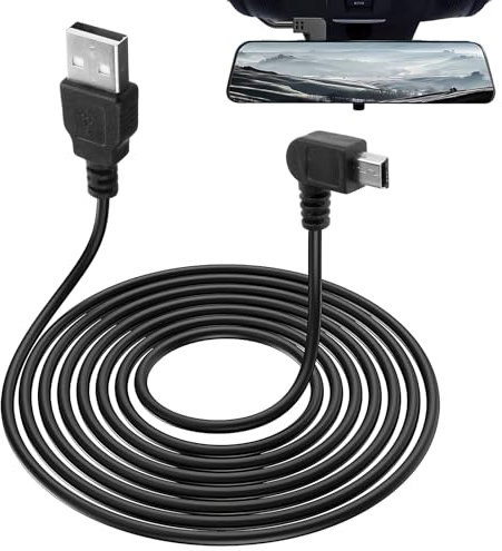 90 Degree Mini USB Power Cable, Extra Long Left Angle USB 2.0 Type A Male to Mini B Male Dash Cam Charger Cable Fast Charge for Car Camera Dash Cam GPS Navigator DVR Digital Cameras 3.5M