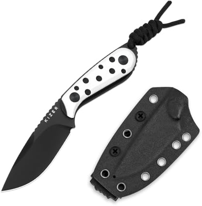 Kizer BUDDY Outdoor Survial Messer, 3 Nitro-V Stahl Campingmesser mit Schwarzem & Weißem G10 Griff, Kompakte EDC Feststehende Klinge Messer mit Scheide für Wandern & Camping 1081A3