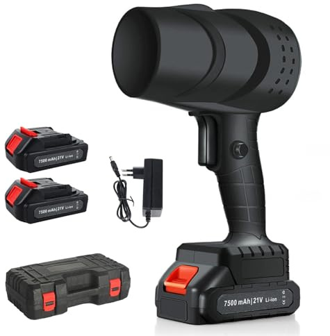 Turbo Gebläse Akku, Laubbläser Akku 21V, 120 km/h Jet Fan, 36000RPM Bürstenloser Laubbläser, Gebläse für Laubblasen & Auto Trockner (Schwarz mit 2X 1500mh Akkus)