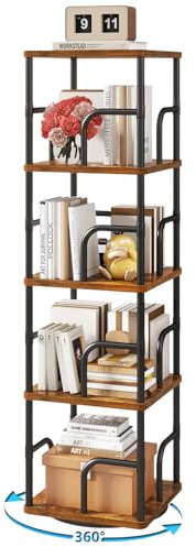 IBUYKE Drehbares Bücherregal 4 Ebenen,Standregal für Kinder,Braun TBC004H | Bücherregal Drehbar Stufenregal mit Aufbewahrung Bücherregale für Wohnzimmer Schlafzimmer Eckregal Aufbewahrungsregal