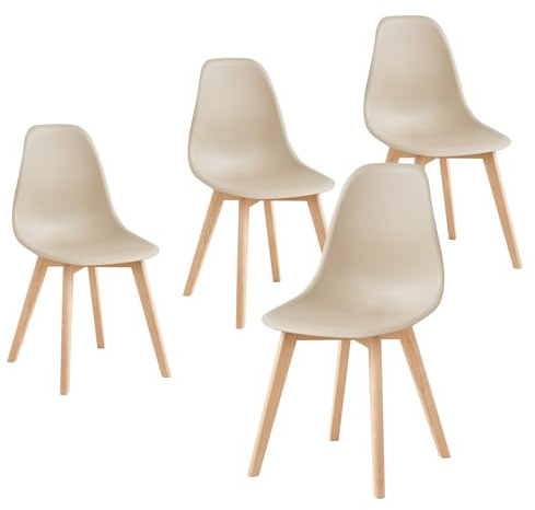 HJhomeheart Lot de 4 Chaises de Salle à Manger, Chaise de Bureau, Pieds en Bois de Hêtre Massif, Convient pour Salle à Manger, Cuisine, Salon, Bar (Kaki/4)