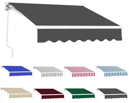 Einziehbare manuelle Markise, 400 x 300 cm, faltbarer Sonnenschutz, mit Handkurbel, wasserdichter Aluminiumrahmen, UV-Schutz für Terrasse, Balkon, Innenhof und Restaurant (grau)