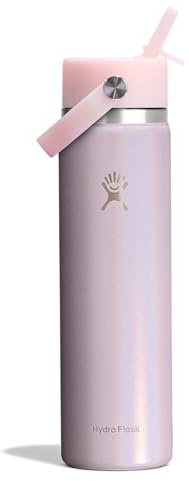 Hydro Flask Water Bottle - Insulated Stainless Steel - Wide Straw Lid, Non-Spill, Leakproof in 24 Oz Glimmer Pink