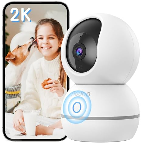 Noorio Telecamera Interno Pan-Tilt 2K 4MP, Telecamera per Cani/Animali, Comunicazione Bidirezionale & Chiamata con 1 Click, WiFi 2.4G, per Casa/Neonati/AnzianiVisione Notturna, Rilevamento Movimento
