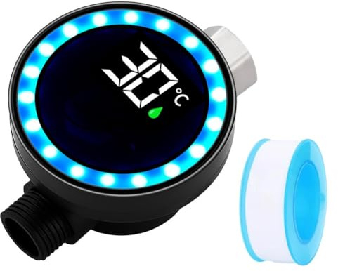 CashMuch LED-Dusch-Wasserthermometer mit Farbanzeige, 0–99 °C Temperaturbereich, Sy-Werkzeug, Installation für 1,27 cm Dusch-Hds und Rohre, Badezimmer-Sicherheit für Kinder und Familien