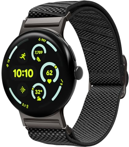 Spigen Lite Fit X Armband für Google Pixel Watch 5/4/3/2/1 41mm | Leichtes Stoffarmband mit diagonaler Webstruktur und Zinkschnalle für 2026–2022er Modelle – Schwarz