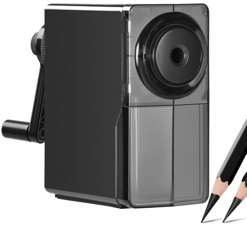 Manual Pencil Sharpener Desk Pencil Sharpener with Container 5 Grades of Thickness Adjustable and Auto-Stop Function Suitable for Kids/Students/Artists Office Use (Black)
