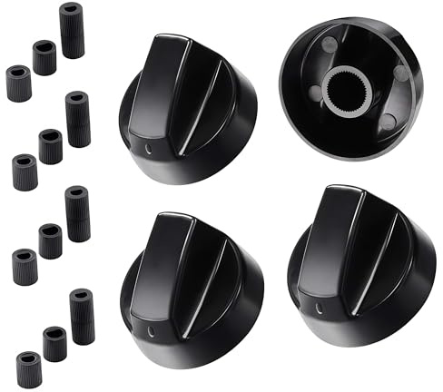 BOBOZHONG 4 Stück Universal Drehknöpfe für Herd & Backofen Hitzebeständige Schaltknöpfe mit 6mm Adaptern für Gasherd, Elektroherd, Kochfeld Ø42mm Ersatz-Knebel (Schwarz)