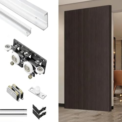 Kit di binari per porta scorrevole in stile granaio per uso interno ed esterno, kit per porta a scomparsa in alluminio con binario per armadio a montaggio a filo, sistema di binari per porte nascoste