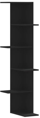 Fisinber Wand-Eckregal Schwarz 36,5x36,5x140 cm aus Holzwerkstoff Modernes Leiter-Design 60 kg Belastbarkeit platzsparendes Wandregal für Wohnzimmer Flur Schlafzimmer Küche