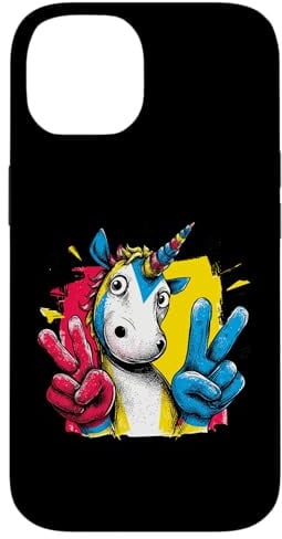 Carcasa para iPhone 14 Unicornio Doble Paz Retro Pop Personaje gráfico Cartel