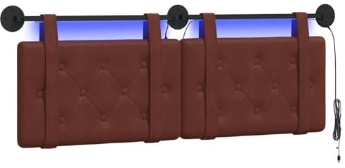 vidaXL Hängendes Kopfteil Mit LED Licht Glänzendes Braun Antikes PU, Moderner, rechteckiger Wandkopfteil, platzsparende Rückenlehne, schickes Zimmer-Accessoire, zeitgemäßes Schlafzimmermöbel