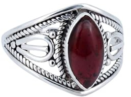 mantraroma Silber Ring Damen 925 Granat Edelstein rot ausgefallen verspielt
