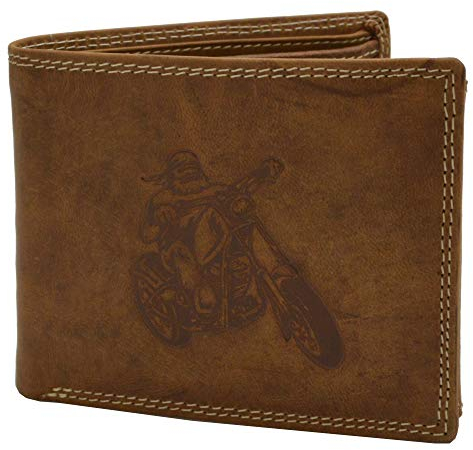 flevado Biker Börse Motorrad Rocker Hunter Leder Geldbeutel Portemonee mit Doppel Naht in Voll Leder