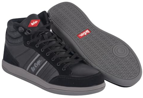 Lee Cooper LCSHOE099 Workwear Mens Work Safety Retro High Top Protective Steel Toecap Midsole Boot Trainer, Black/Grey, 8 UK