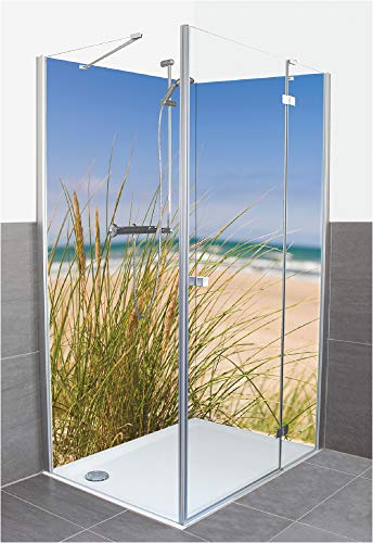 ARTland Duschrückwand Eck mit Motiv Alu Rückwand Dusche Bad Verkleidung wasserfest Duschwand Größe personalisiert 2 Segmente Küste Strand Nordsee Meer Dünen Gras S9OJ