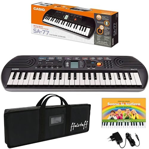 Kit Pianola Tastiera SA 77 (Fondo Grigio) con Borsa ffalstaff imbottita, Alimentatore e E-book Suona la Tastiera