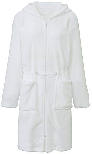 CelinaTex XS Bademantel Kapuze Uni lang aufgesetzte Taschen zwei Wege Reißverschluss Damen Kuschelflanell OEKO-TEX Vital