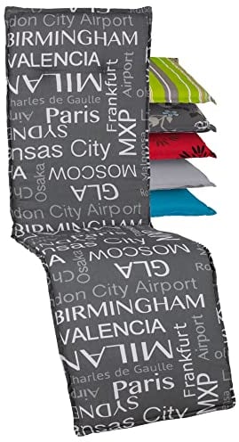 Beo Relaxsessel Auflage UV-beständig Barcelona | Made in EU nach Öko-Tex Standard | Waschbare Relaxstuhl Auflage mit Gummi-Halteband | Atmungsaktive Liegestuhl Auflage mit Städtenamen in Grau, Barcelona RE M920, Städtenamen M920, 1 Stück (1er Pack)