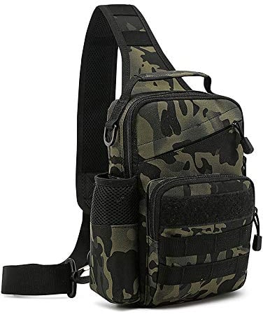 HUNTVP Militär Brusttasche Herren Umhängetasche Taktische Schultertasche Tactical Chest Sling Bag MOLLE Crossbody Bag für Reise Wandern Camping Outdoor, Typ-3 Camo