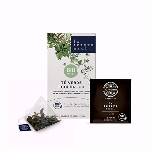 LA TETERA AZUL Té Verde Sencha Japones Ecológico. Infusión Orgánica En Pirámides. 20 Pirámides