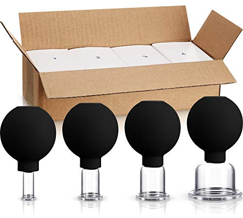 BBTO 4 Pieces Glass Cupping Set Glass Silicone Cupping Cups Massage Vacuum Suction Cupping Cups for Body Face Leg Arm Back Shoulder Muscle and Joint Pain (Black)