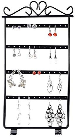 Bhina Support À Bijoux Noir,Présentoir Bijoux,Support Boucles D'Oreilles Etagère,Un Total De 48 Trous De Rangement En 4 Couches,Des Boîtes À Bijoux Pour Boucles D'Oreilles,Colliers Et Bagues