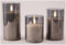 3er Set Wachskerzen mit 3D Flamme im Rauchglas, Größen: 5x10/12,5/15cm