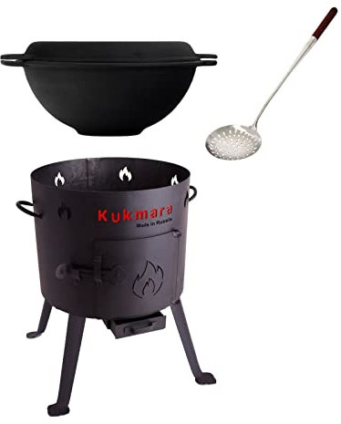 SET Utschak 40 cm + 12 Liter Kasan Kazan aus Gusseisen mit Pfannen-Deckel Feldküche Gulasch-Kessel Feuer-Ofen Outdoor