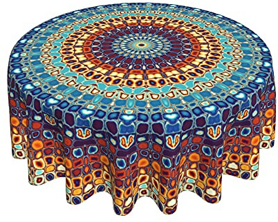 Mandala-Tischdecke, rund, 152 cm, bunt, Boho-Tischdecke, wiederverwendbar, indische Tischdecke, wasserdicht, waschbar, für runde Tische, Küche, Esszimmer, drinnen und draußen