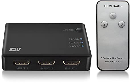 ACT Switch HDMI 4K 1080P, 3 in 1 out, telecomando IR wireless, interruttore automatico, compatibile con TV, PS5, Xbox One, lettore DVD Blu-ray - AC7845