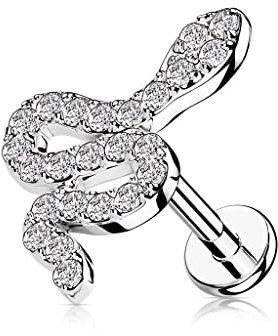 beyoutifulthings 1 Knorpel Ohr-Stecker Schlange Silber Pavé Zirkonia Clear Piercing-s Chirurgenstahl Schraub-Verschluss Stab 6-mm lang